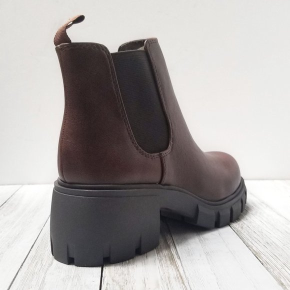 New Brown Chelsea Rlound Toe Platform Ankle Boots Booties - Picture 4 of 4